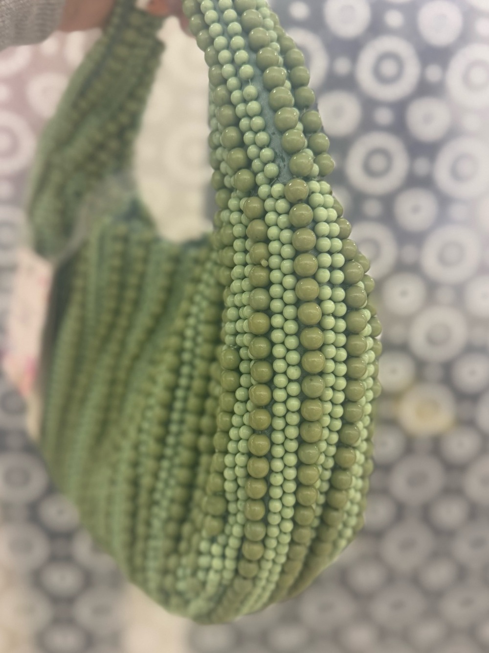 Handcrafted Olive Green Beaded Shoulder Bag - Picture 3 of 3